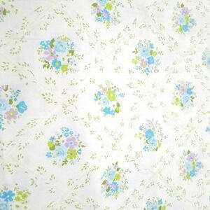 Cannon Monticello‎ Flat Bed Sheet Twin White Blue Floral Vintage No Iron Muslin